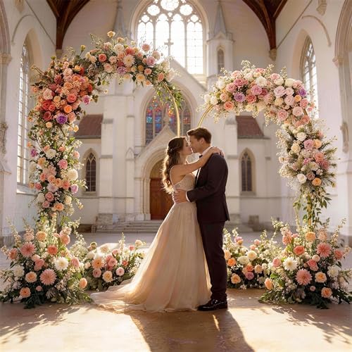 Metal Arch Backdrop Stand Set of 2, 8FT+ 6.6FT Balloon Arch Stand, Gold Wedding Arch Frame with Stable Base, alternate view 2