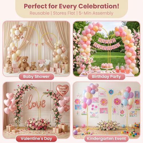 Metal Arch Backdrop Stand Set of 2, 8FT+ 6.6FT Balloon Arch Stand, Gold Wedding Arch Frame with Stable Base, alternate view 7