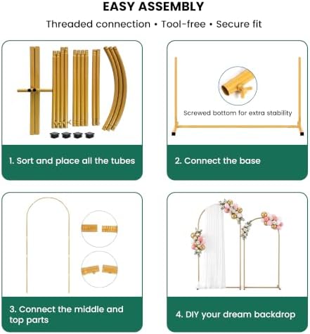 Metal Arch Backdrop Stand Set of 2, Gold Wedding Arch Frame 7.2FT+6FT, Heavy Duty Round Balloon Arch Stand with, alternate