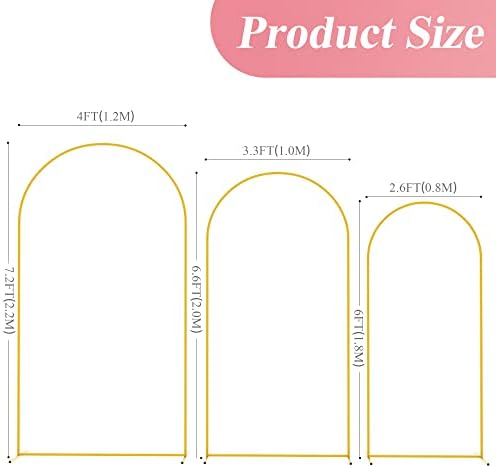 Metal Arch Backdrop Stand Set of 3 Gold 7.2ft, 6.6ft, 6ft Arch Stand, alternate view 2