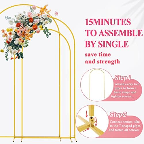 Metal Arch Backdrop Stand Set of 3 Gold 7.2ft, 6.6ft, 6ft Arch Stand, alternate view 4