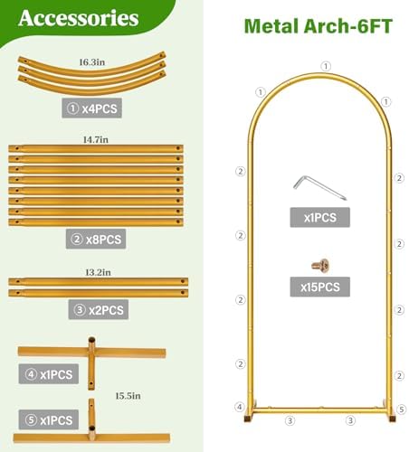 Metal Arch Backdrop Stand Wedding Arch frame Set of 2 (7.2FT,6FT), alternate view 5