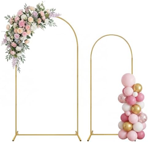 Metal Balloon Arch Backdrop Stand 7.2FT and 6FT, Set of 2, Gold in Gold