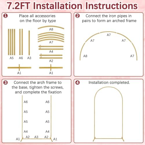 Metal Balloon Arch Backdrop Stand 7.2FT and 6FT, Set of 2, Gold in Gold, alternate view 5