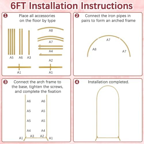 Metal Balloon Arch Backdrop Stand 7.2FT and 6FT, Set of 2, Gold in Gold, alternate view 6