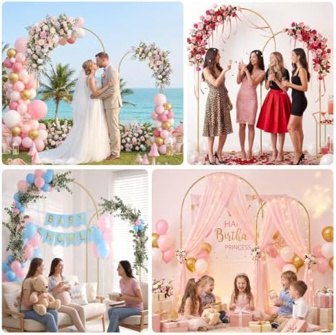 Metal Balloon Arch Backdrop Stand 7.2FT and 6FT, Set of 2, Gold in Gold, alternate view 7