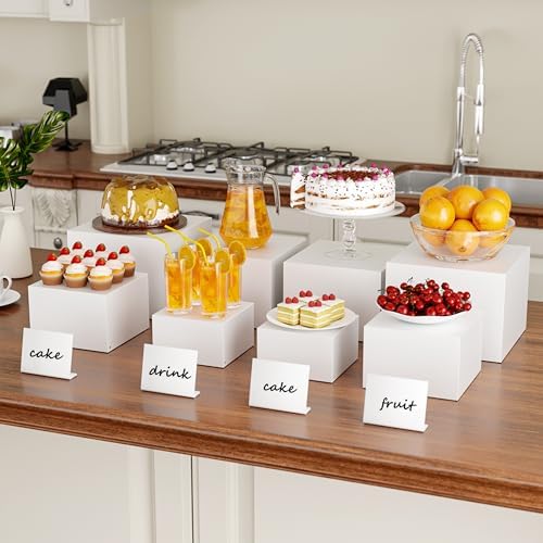 Metal Buffet Risers,4PCS Food Risers for Buffet Table 5in to 8in Display Stand with Mini Acrylic Signs for, alternate view 2