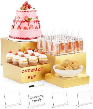 Metal Buffet Risers,4PCS OVERSIZED Food Risers for Buffet Table 8''X9''10''X11'' Display Stand with Mini Acrylic