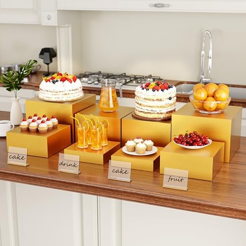 Metal Buffet Risers,4PCS OVERSIZED Food Risers for Buffet Table 8''X9''10''X11'' Display Stand with Mini Acrylic, alternate