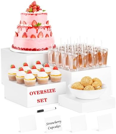 Metal Buffet Risers,4PCS OVERSIZED Food Risers for Buffet Table 8IN to 11IN Display Stand with Mini Acrylic