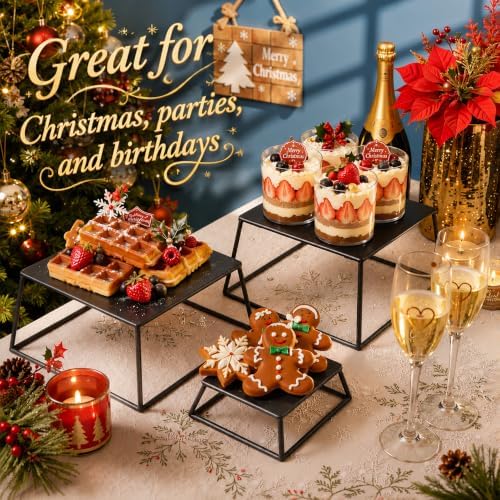Metal Buffet Risers,6PCS Food Risers for Buffet Table 5in to 10in Display Stand for Catering Dessert Black Cube, alternate