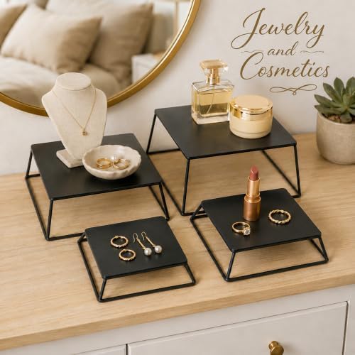 Metal Buffet Risers,6PCS Food Risers for Buffet Table 5in to 10in Display Stand for Catering Dessert Black Cube, alternate