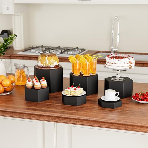 Metal Buffet Risers,6PCS Hexagonal Jewelry Display Risers 2.76 in to 4.02 in Market Display Stands Metal, alternate view 2
