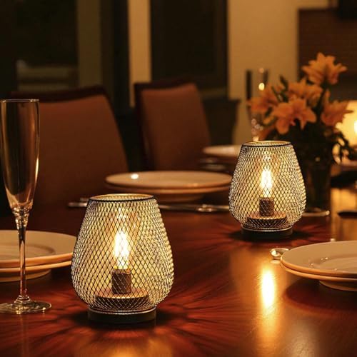 Metal Cage LED Lantern Battery Powered Cordless Accent Light with LED Great for Weddings Parties Patio Events, alternate view