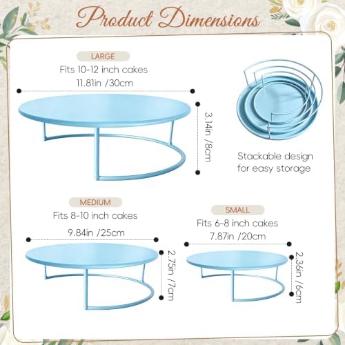 Metal Cake Stand Set of 3, 8/10/12 Inch Round Dessert Display Trays, Stackable Cupcake Holder for Wedding, alternate view 2