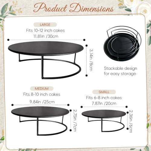 Metal Cake Stand Set of 3, 8/10/12 Inch Round Dessert Display Trays, Stackable Cupcake Holder for Wedding, alternate view 2
