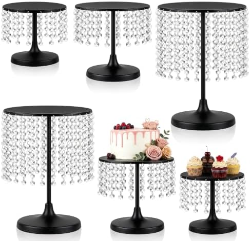 Metal Cake Stand Set with Crystal Pendants - Elegant Dessert Table Display for Weddings, Birthday Parties, Baby