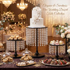 Metal Cake Stand Set with Crystal Pendants - Elegant Dessert Table Display for Weddings, Birthday Parties, Baby, alternate