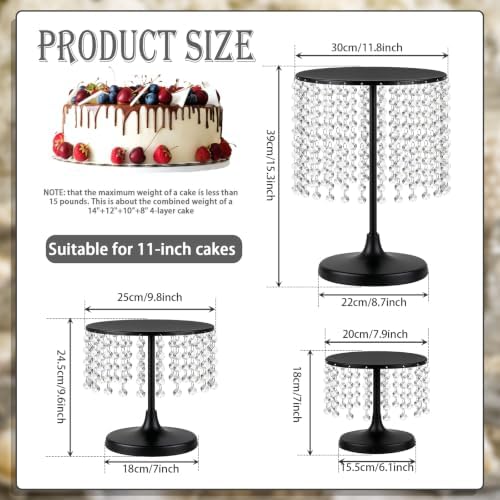 Metal Cake Stand Set with Crystal Pendants - Elegant Dessert Table Display for Weddings, Birthday Parties, Baby, alternate