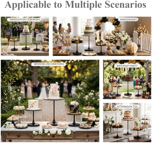 Metal Cake Stand Set with Crystal Pendants - Elegant Dessert Table Display for Weddings, Birthday Parties, Baby, alternate