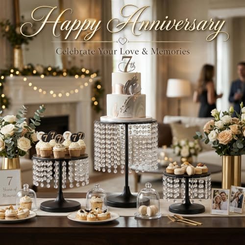 Metal Cake Stand Set with Crystal Pendants - Elegant Dessert Table Display for Weddings, Birthday Parties, Baby, alternate