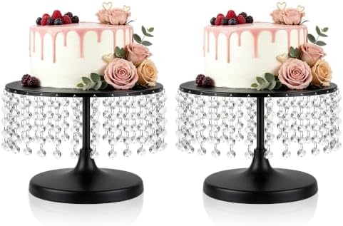 Metal Cake Stand Set with Crystal Pendants - Elegant Dessert Table Display for Weddings, Birthday Parties, Baby