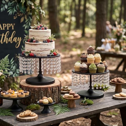 Metal Cake Stand Set with Crystal Pendants - Elegant Dessert Table Display for Weddings, Birthday Parties, Baby, alternate