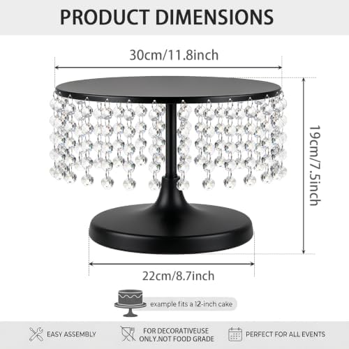 Metal Cake Stand Set with Crystal Pendants - Elegant Dessert Table Display for Weddings, Birthday Parties, Baby, alternate