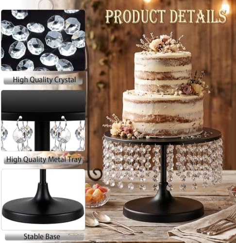 Metal Cake Stand Set with Crystal Pendants - Elegant Dessert Table Display for Weddings, Birthday Parties, Baby, alternate