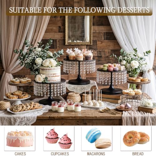 Metal Cake Stand Set with Crystal Pendants - Elegant Dessert Table Display for Weddings, Birthday Parties, Baby, alternate