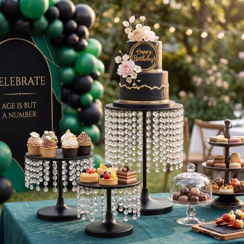 Metal Cake Stand Set with Crystal Pendants - Elegant Dessert Table Display for Weddings, Birthday Parties, Baby, alternate