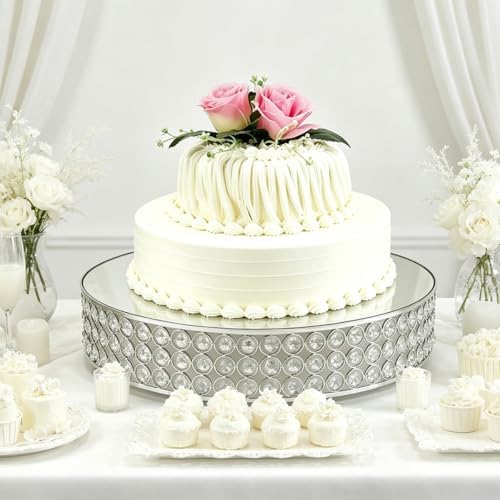 Metal Cake Stand with Beaded Crystal Display Cake Pedestal, Baking Party Supplies Centerpiece, Silver 16 Inch in, alternate