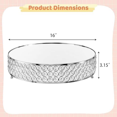 Metal Cake Stand with Beaded Crystal Display Cake Pedestal, Baking Party Supplies Centerpiece, Silver 16 Inch in, alternate