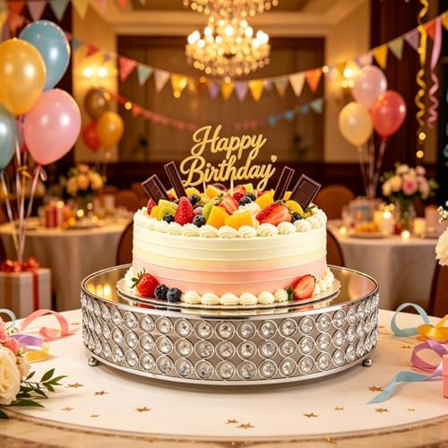 Metal Cake Stand with Beaded Crystal Display Cake Pedestal, Baking Party Supplies Centerpiece, Silver 16 Inch in, alternate