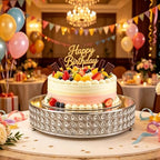 Metal Cake Stand with Beaded Crystal Display Cake Pedestal, Baking Party Supplies Centerpiece, Silver 16 Inch in, alternate
