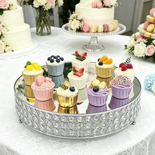 Metal Cake Stand with Beaded Crystal Display Cake Pedestal, Baking Party Supplies Centerpiece, Silver 16 Inch in, alternate