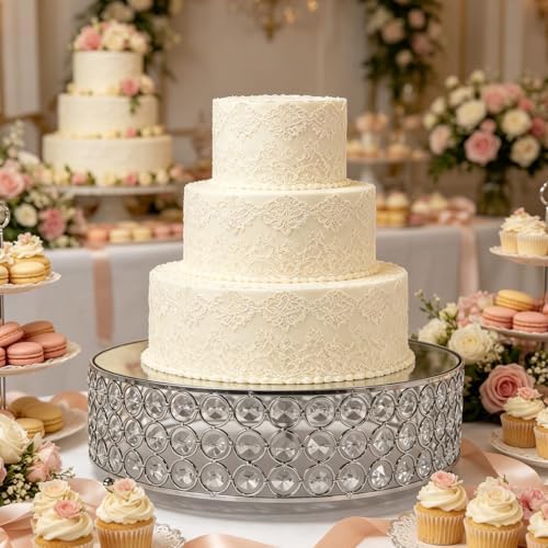 Metal Cake Stand with Beaded Crystal Display Cake Pedestal, Baking Party Supplies Centerpiece, Silver 16 Inch in, alternate