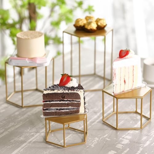 Metal Display Risers Set, Set of 4 Upgraded Hexagonal Nesting Buffet Riser, Modern Brass Buffet Display Stands, alternate