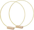 Metal Floral Hoop Centerpiece for Table 2Pcs 12'' Macrame Wreath Ring with 2Pcs Wood Stand Holders for Christmas