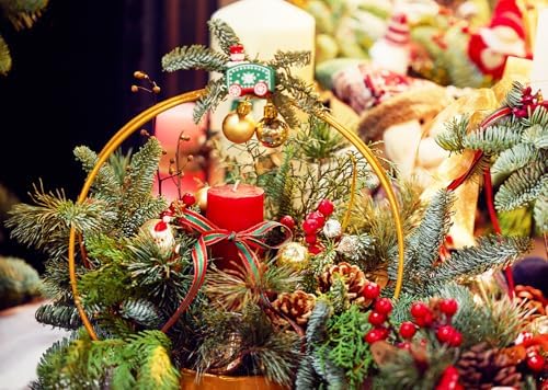Metal Floral Hoop Centerpiece for Table 2Pcs 12'' Macrame Wreath Ring with 2Pcs Wood Stand Holders for Christmas, alternate