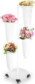 Metal Flower Bar Stand With 4 Buckets Flower Cart Display Stand with Wheels Floral Bar for Wedding, Garden