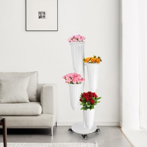 Metal Flower Bar Stand With 4 Buckets Flower Cart Display Stand with Wheels Floral Bar for Wedding, Garden, alternate view 2