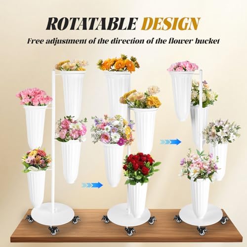 Metal Flower Bar Stand With 4 Buckets Flower Cart Display Stand with Wheels Floral Bar for Wedding, Garden, alternate view 4