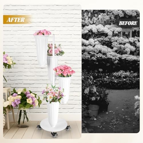 Metal Flower Bar Stand With 4 Buckets Flower Cart Display Stand with Wheels Floral Bar for Wedding, Garden, alternate view 5
