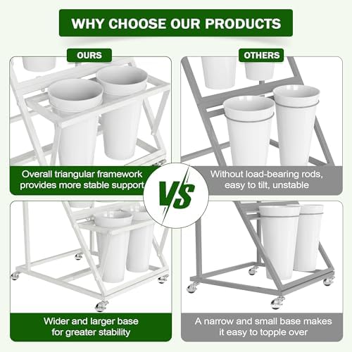 Metal Flower Bar Stand with 6 Buckets Bloom Cart with Wheels White, alternate view 3