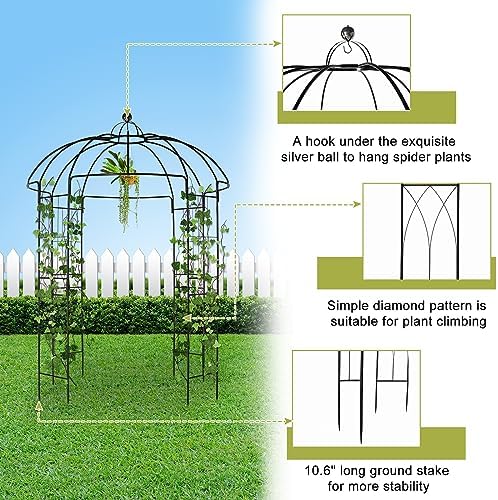 Metal Garden Arbor Birdcage Shape, Outdoor Frame Trellis for Climbing Plants, Garden Arch Pergola for Patio, alternate view 4