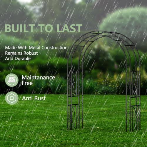 Metal Garden Arbor Trellis, Black Arch for Climbing Plants 84 * 52in in Black, alternate view 6