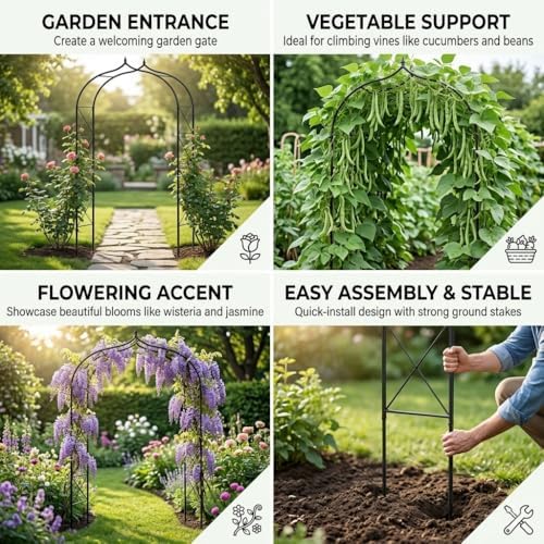 Metal Garden Arbors 8Ft Thickened Arch Trellis for Climbing Plants, alternate view 6