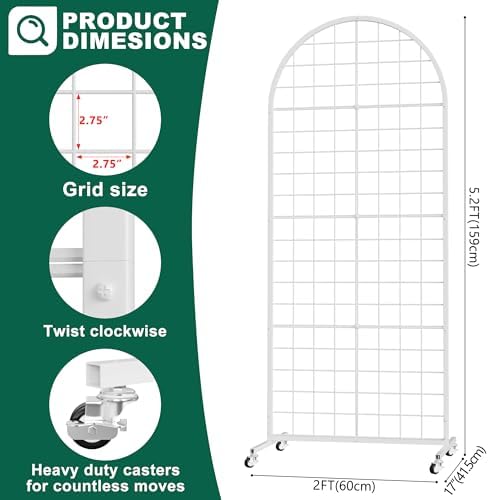 Metal Grid Wall Panels Display Stand White Movable 2x5.2FT, 1PCS in 2x5.2FT, alternate view 2