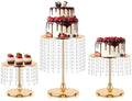 Metal Mirror Cake Stand Set with Crystal Pendants - Elegant Dessert Table Display for Weddings, Birthday